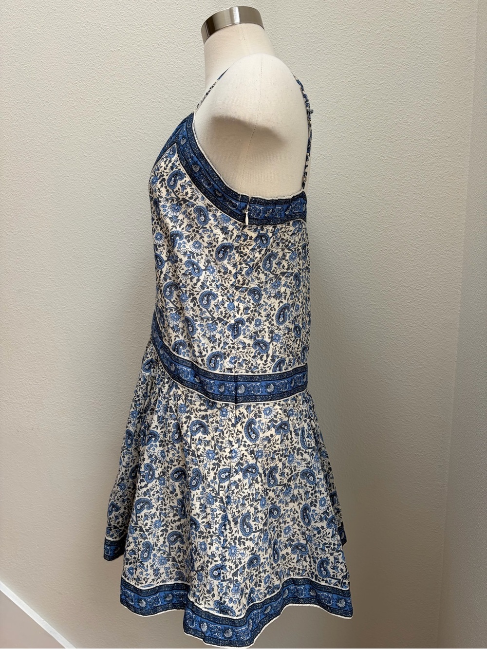 Abercrombie Babydoll Mini Dress Paisley Sundress Cotton Blue White Size Medium - Picture 4 of 13